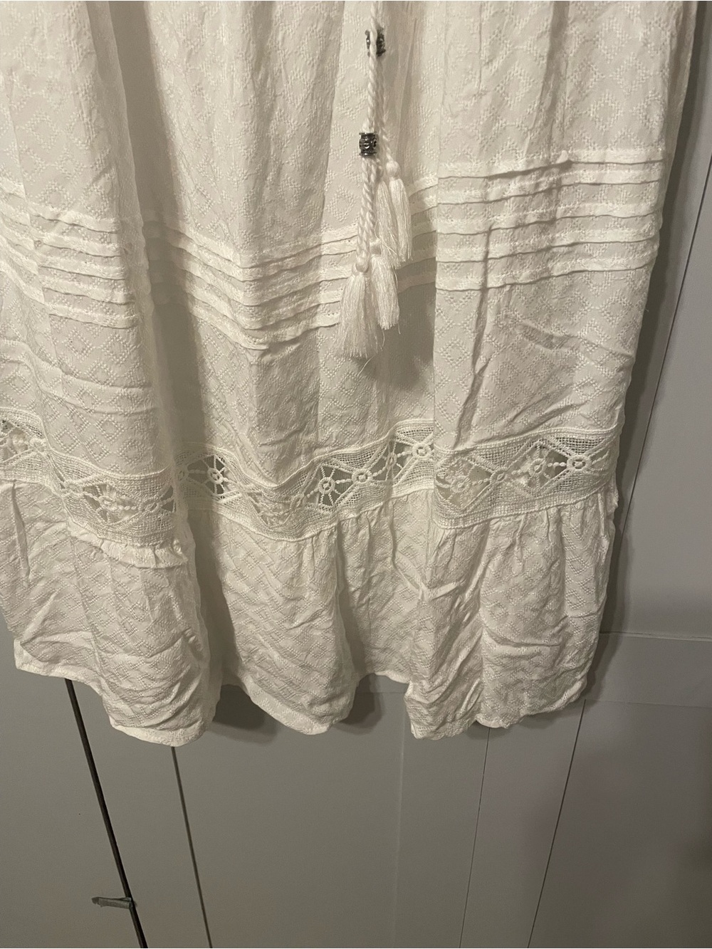 Knox Rose White Lace-Trim Tiered Mini Dress - Picture 8 of 14